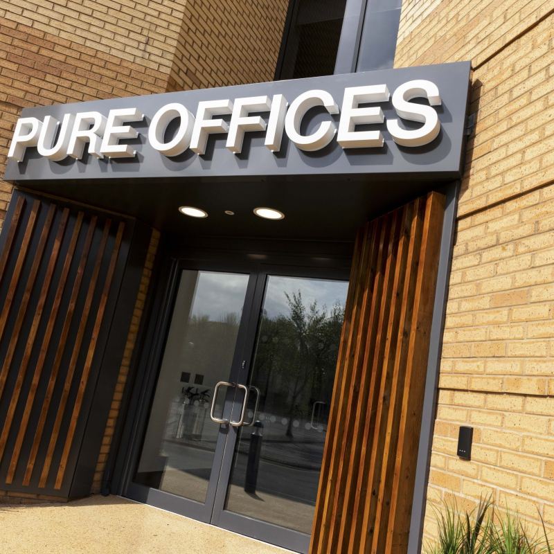 Pure Offices exterior signage