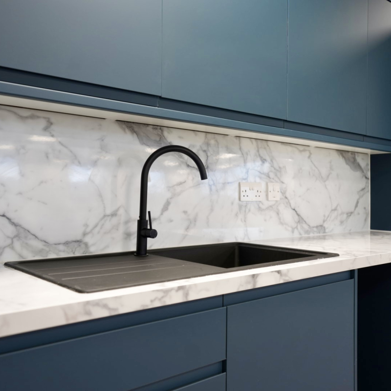 tea point on third floor with marble splashback